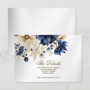 Wedding Navy Blue White Golden Floral Silver Enclosure Card