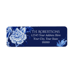 Wedding Navy Chinoiserie Floral   Return Address Label