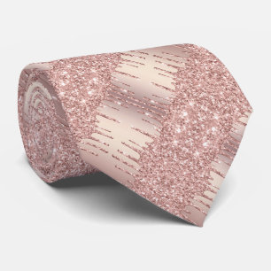 Wedding Neck Tie - Rose Gold Blush Sparkle Drips