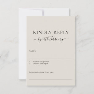 Wedding Neutral Cream Signature Kindly Reply RSVP Card