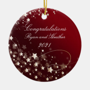 Wedding Newlyweds Engagement New Home Red Ceramic Ornament