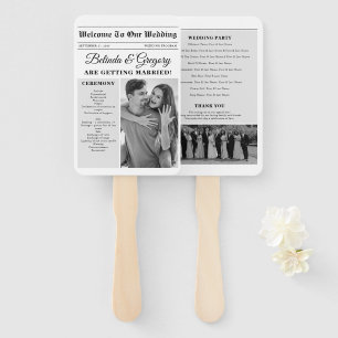 Wedding Newspaper Fun Black White Photo Program Hand Fan
