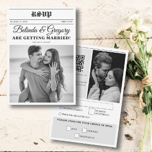 Wedding Newspaper Fun Black & White Photo Wedding  RSVP Card