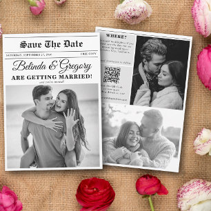Wedding Newspaper Fun Black & White Photo Wedding  Save The Date