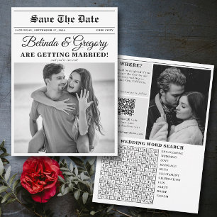 Wedding Newspaper Fun Black & White Photo Wedding  Save The Date