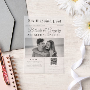 Wedding Newspaper Fun Black & White Photo Wedding  Vellum Invitations