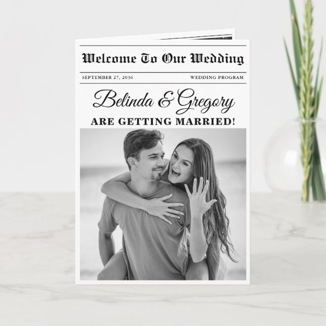 Wedding Newspaper Fun Photo Order of Service Program (Front)