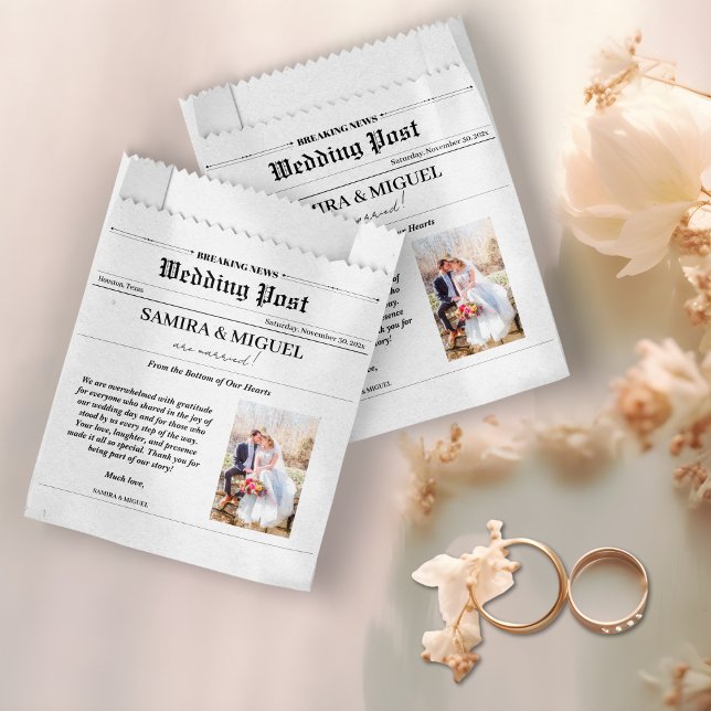 Wedding Newspaper Thank You Photo Elegant Classic Favour Bag (Wedding Newspaper Thank You Photo Elegant Classic Favor Bag)