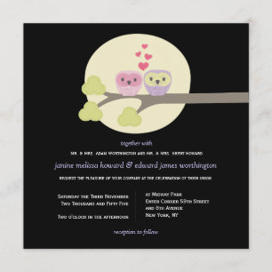 Wedding Night Owls Cute Illustration Invite