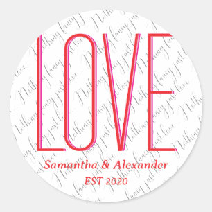 Wedding Nothing Fancy Custom Couple Modern Red Classic Round Sticker