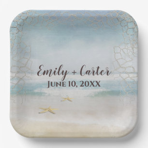 Wedding Ocean Beach With Starfish Paper Plate