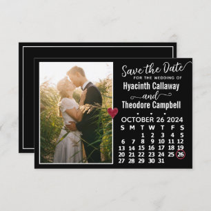 Wedding October 2024 Calendar Custom Photo Black Save The Date