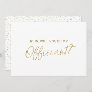 Wedding Officiant Request   Gold Hand lettered Invitation