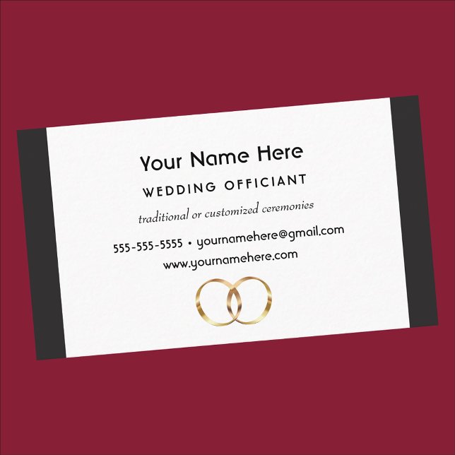 Wedding Officiant with black stripes and rings Business Card (Creator Uploaded)