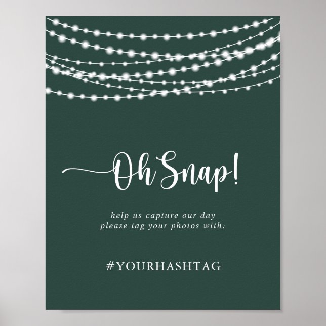 Wedding Oh Snap Rustic String Lights Green Poster (Front)