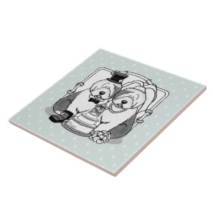 Wedding Old English Sheepdogs Bride Groom Grey 1 Ceramic Tile