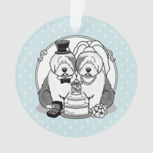 Wedding Old English Sheepdogs Bride Groom Grey 1 Ornament