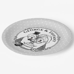 Wedding Old English Sheepdogs Bride Groom Grey 1 Paper Plate