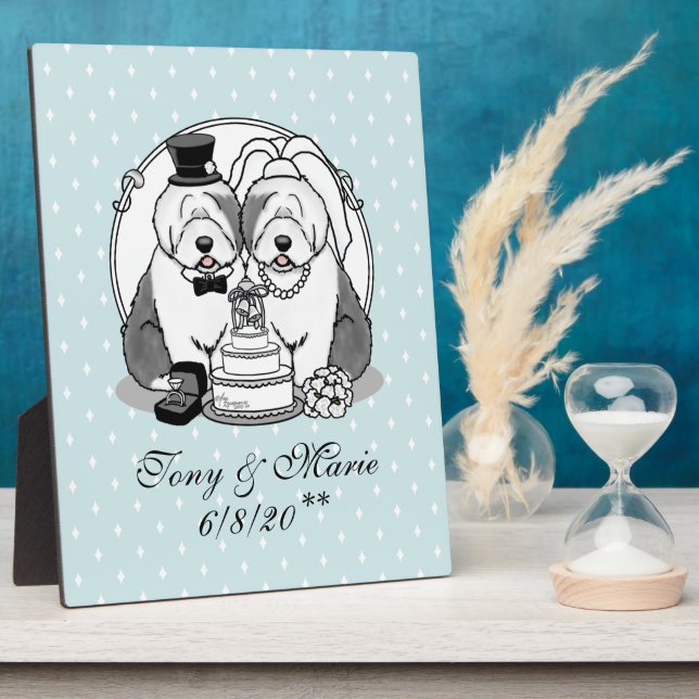 Wedding Old English Sheepdogs Bride Groom Grey 1 Plaque (Side)