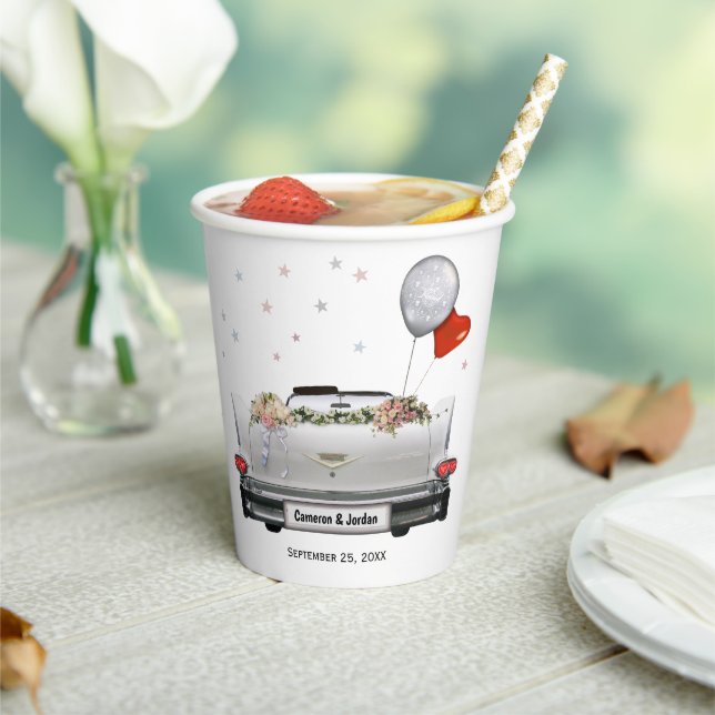 Wedding Oldtimer Car w/Names & Date Paper cup (Insitu)