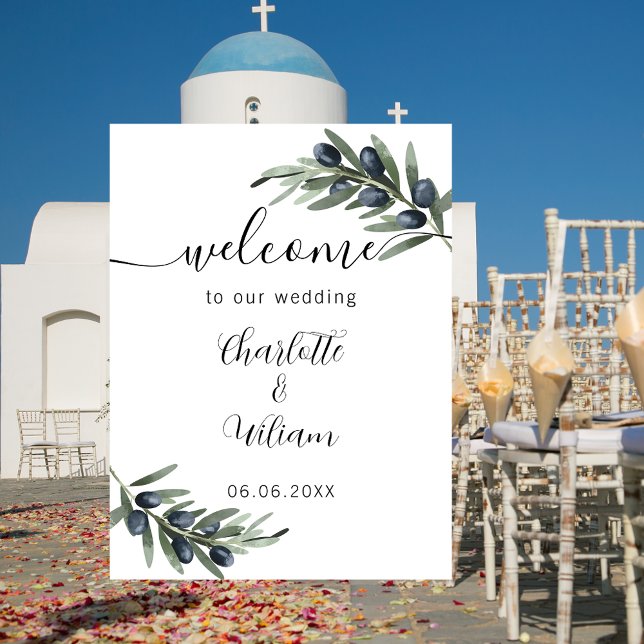 Wedding olive greenery leaf welcome poster (Creator Uploaded)