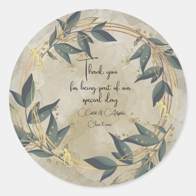 Wedding Olive Wreath Personalised  Classic Round Sticker (Front)