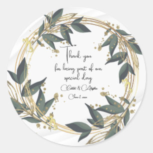 Wedding Olive Wreath Personalised Classic Round Sticker