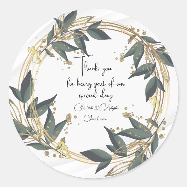 Wedding Olive Wreath Personalised  Classic Round Sticker (Front)