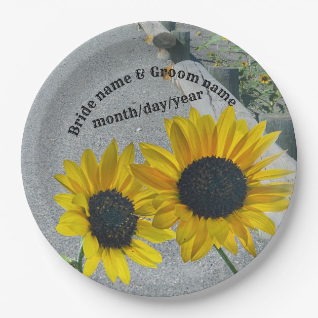 Wedding on paper plate with 2 sunflowers (Front)