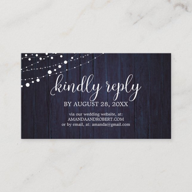 Wedding Online RSVP Rustic Wood Wedding Navy Blue Enclosure Card (Front)