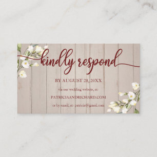 Wedding Online RSVP White Floral Rustic Wood Enclo Enclosure Card