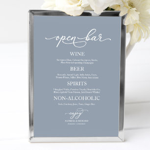 Wedding Open Bar Elegant Dusty Blue Sign