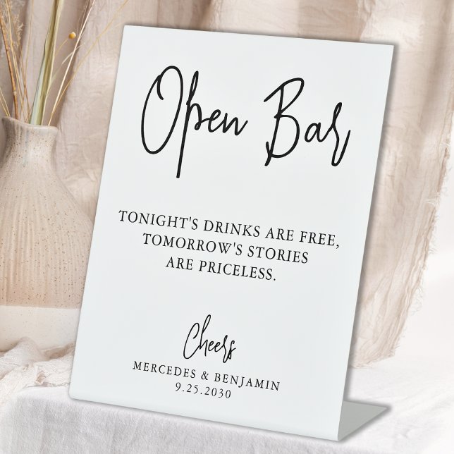 Wedding Open Bar Modern Calligraphy Personalised Pedestal Sign (Creator Uploaded)