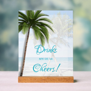 Wedding Open Bar Palm Trees Acrylic Sign