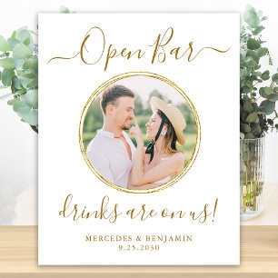 Wedding Open Bar Personalised Elegant Gold Photo Poster