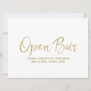 Wedding "Open Bar" Sign   Stylish Golden