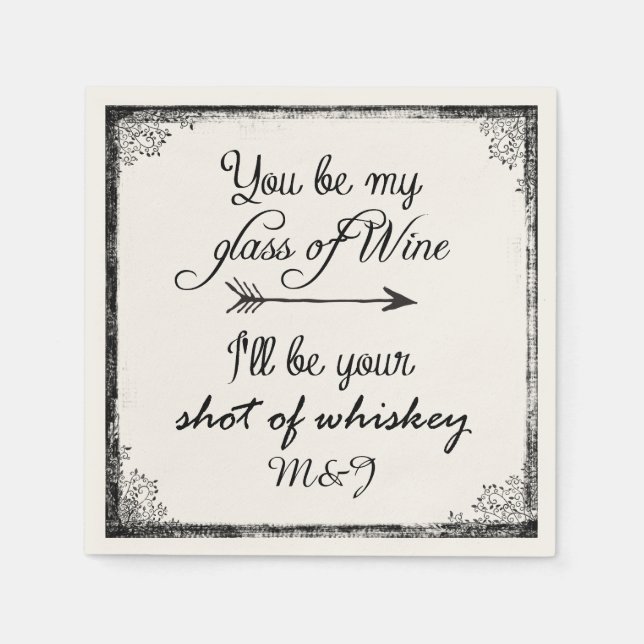 Wedding or Anniversary Fun Quote with Initials Napkin (Front)