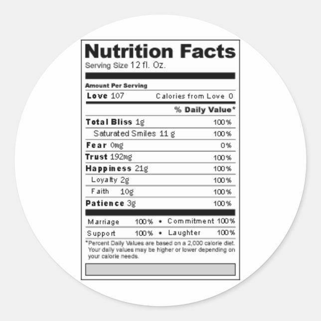 Wedding or Anniversary Sweet Funny Nutrition Label (Front)