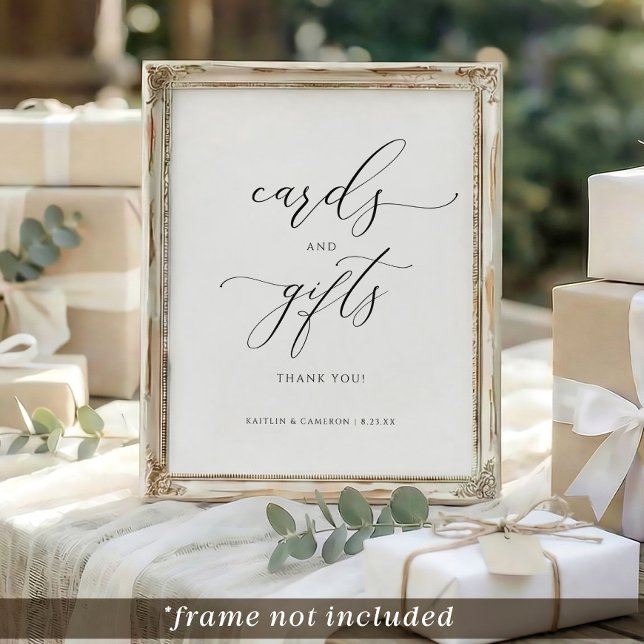 Wedding or Bridal Shower Cards & Gifts Sign (Elegant calligraphy cards and gifts sign)