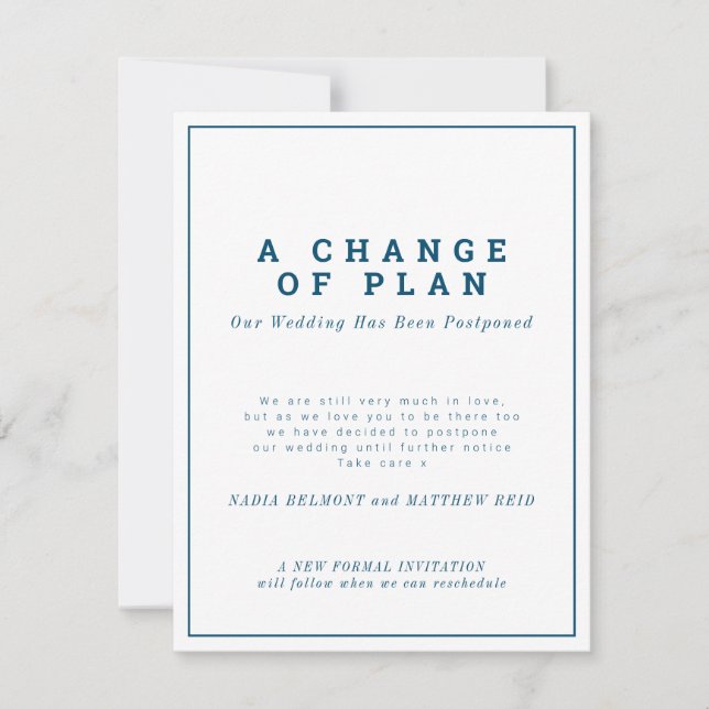 Wedding or event change of plan postponed save the date (Front)