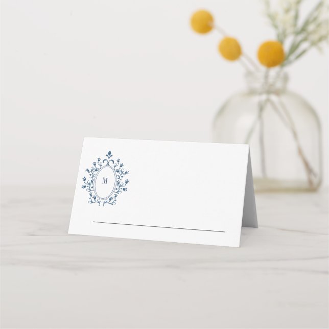 Wedding or event place card Teal Monogram (Back)
