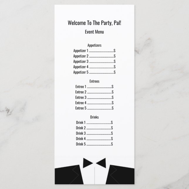 Wedding or Formal Event Menu Rackcard (Front)
