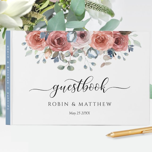 Wedding or Other, Dusty Blue Blissful Floral Guest Book (Creator Uploaded)