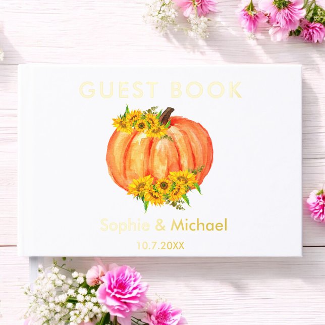 Wedding Orange Pumpkin Fall Sunflower  Guest Book (Creator Uploaded)