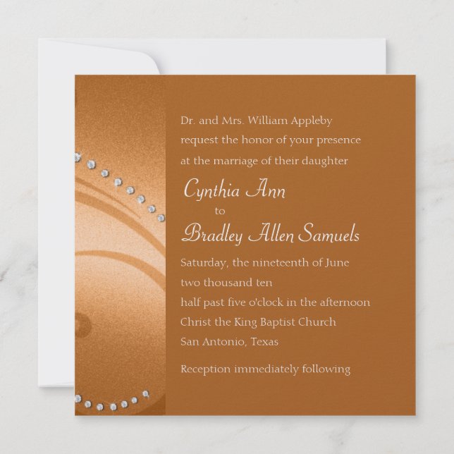 Wedding Orange Shimmer Swirls and Crystals Invitation (Back)