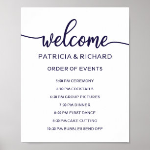 Wedding Order of Events Sign   Chic Navy Blue