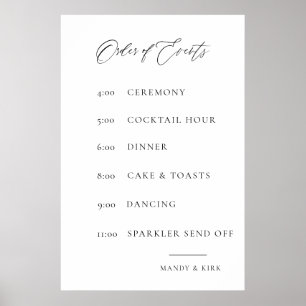 Wedding Order of Events Sign Elegant Minimal