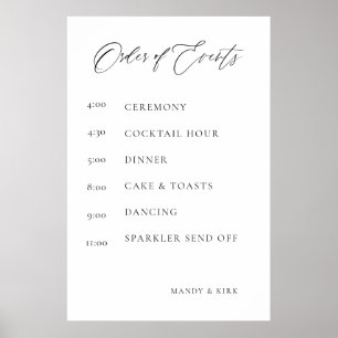 Wedding Order of Events Sign Elegant Minimal
