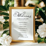 Wedding Order of Events Timeline Schedule Program Poster<br><div class="desc">Transform your wedding day into a celebration of sophistication and elegance with our stunning black and white modern wedding suite! You can personalise it with just a few clicks to express your unique love story. This inspiring collection includes everything you need to create a beautifully cohesive atmosphere, featuring matching menu...</div>