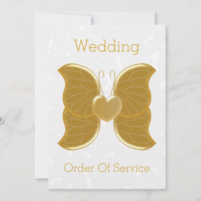 Wedding Order Of Service Gold Butterfly Heart Invitation (Front)